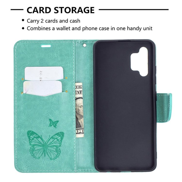 For Samsung Galaxy A32 4G Two Butterflies Embossing Pattern Horizontal Flip Leather Case with Holder & Card Slot & Wallet & Lanyard