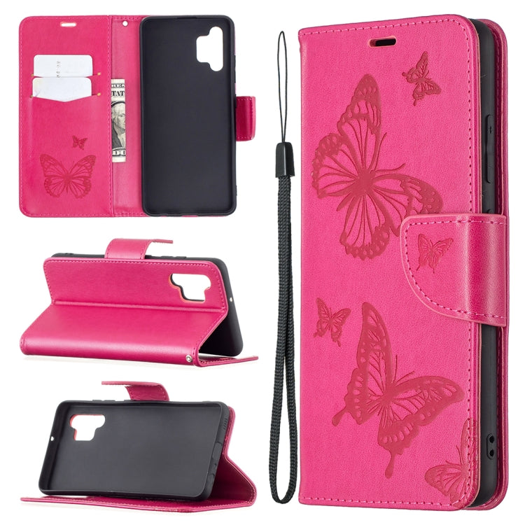 For Samsung Galaxy A32 4G Two Butterflies Embossing Pattern Horizontal Flip Leather Case with Holder & Card Slot & Wallet & Lanyard