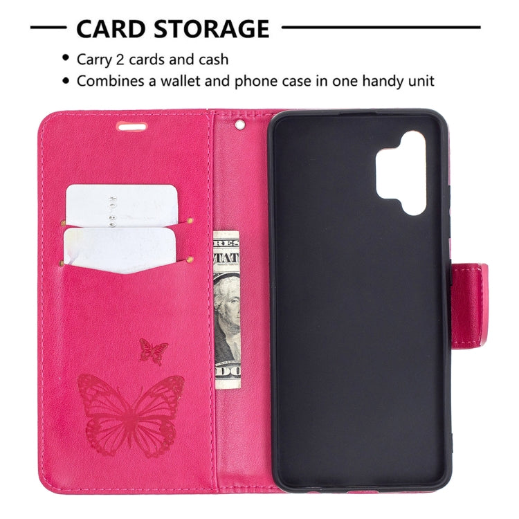 For Samsung Galaxy A32 4G Two Butterflies Embossing Pattern Horizontal Flip Leather Case with Holder & Card Slot & Wallet & Lanyard