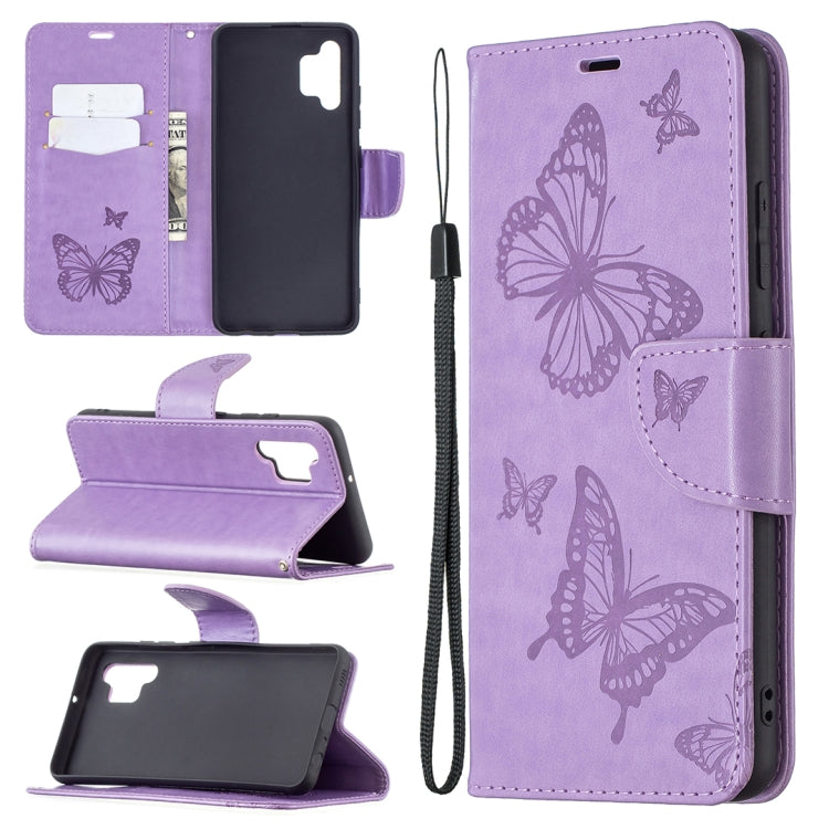 For Samsung Galaxy A32 4G Two Butterflies Embossing Pattern Horizontal Flip Leather Case with Holder & Card Slot & Wallet & Lanyard