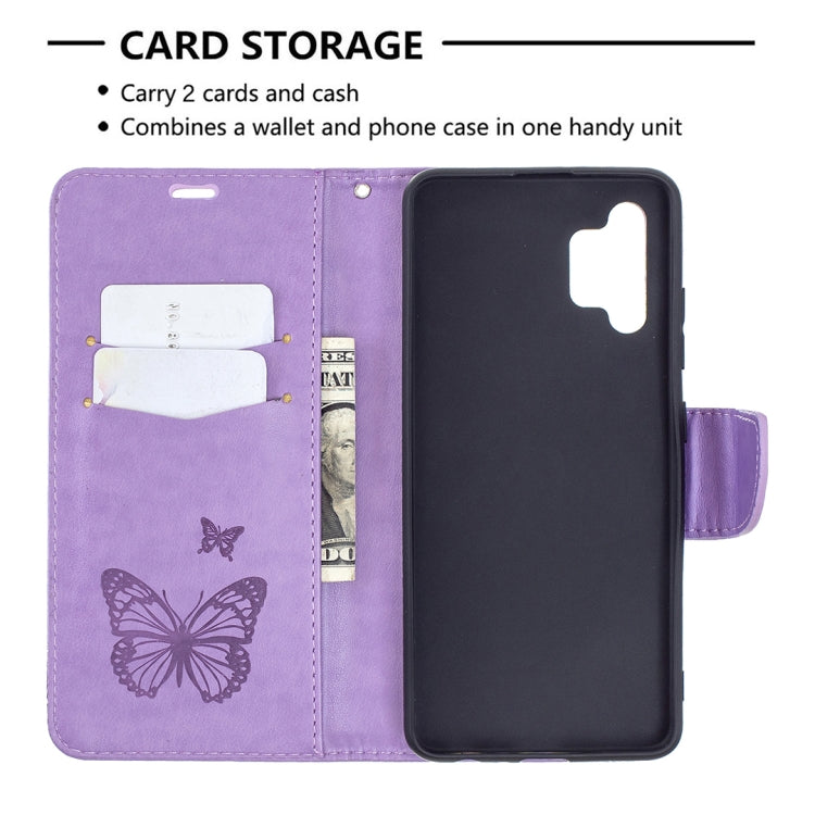 For Samsung Galaxy A32 4G Two Butterflies Embossing Pattern Horizontal Flip Leather Case with Holder & Card Slot & Wallet & Lanyard