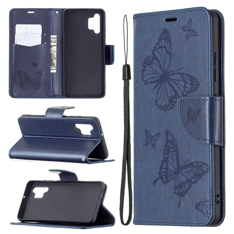 For Samsung Galaxy A32 4G Two Butterflies Embossing Pattern Horizontal Flip Leather Case with Holder & Card Slot & Wallet & Lanyard