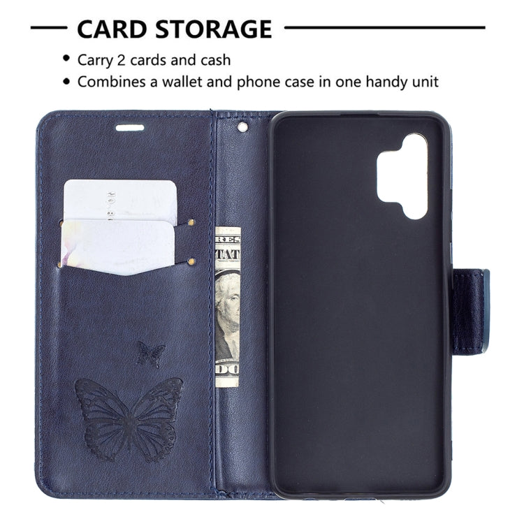 For Samsung Galaxy A32 4G Two Butterflies Embossing Pattern Horizontal Flip Leather Case with Holder & Card Slot & Wallet & Lanyard