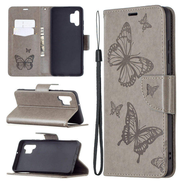For Samsung Galaxy A32 4G Two Butterflies Embossing Pattern Horizontal Flip Leather Case with Holder & Card Slot & Wallet & Lanyard