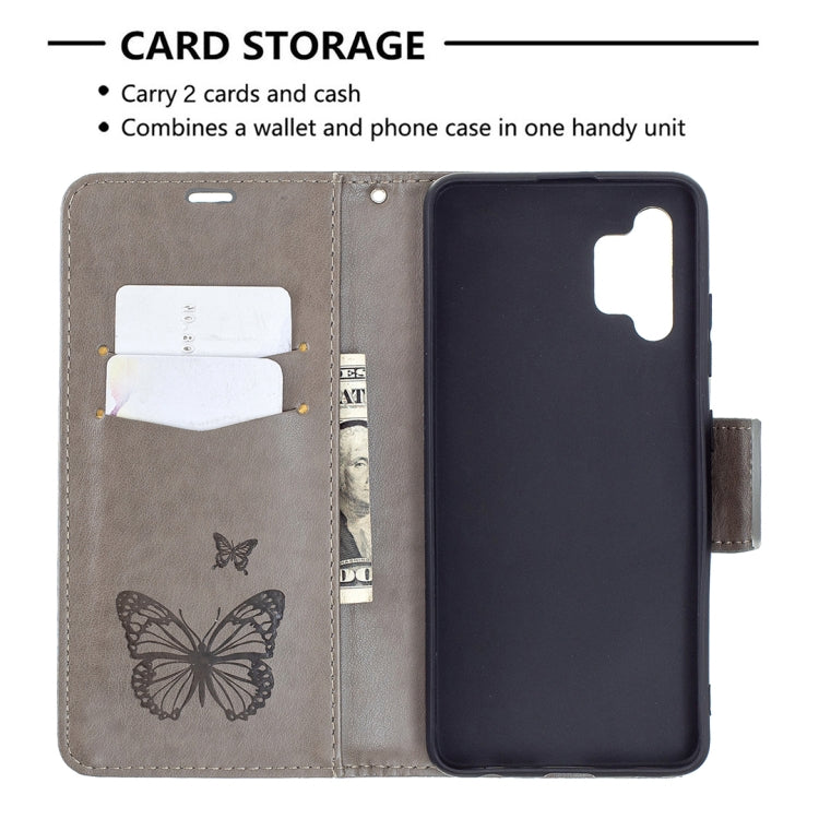 For Samsung Galaxy A32 4G Two Butterflies Embossing Pattern Horizontal Flip Leather Case with Holder & Card Slot & Wallet & Lanyard