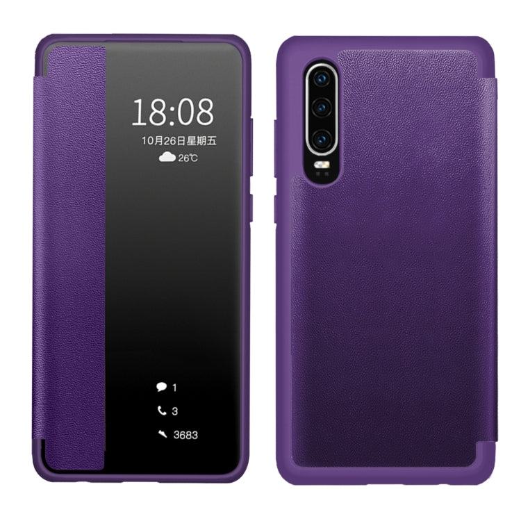 For Huawei P30 Pro Magnetic Side Window View Shockproof Horizontal Flip Leather Smart Case