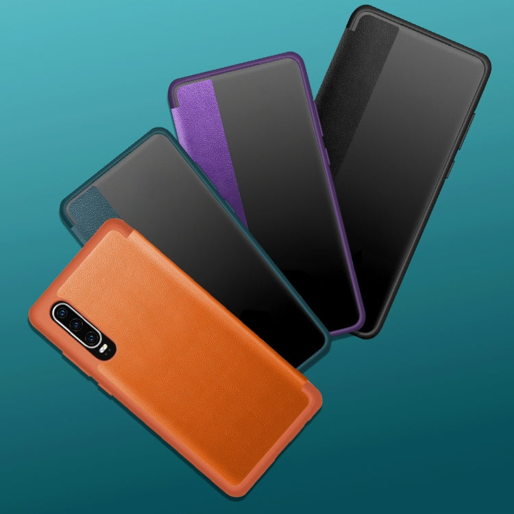 For Huawei P30 Pro Magnetic Side Window View Shockproof Horizontal Flip Leather Smart Case
