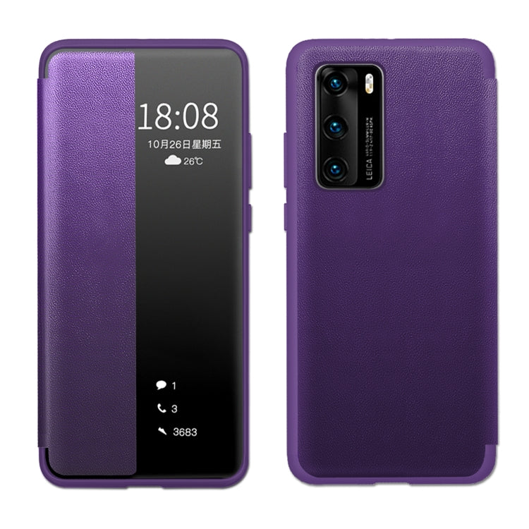 For Huawei P40 Magnetic Side Window View Shockproof Horizontal Flip Leather Smart Case