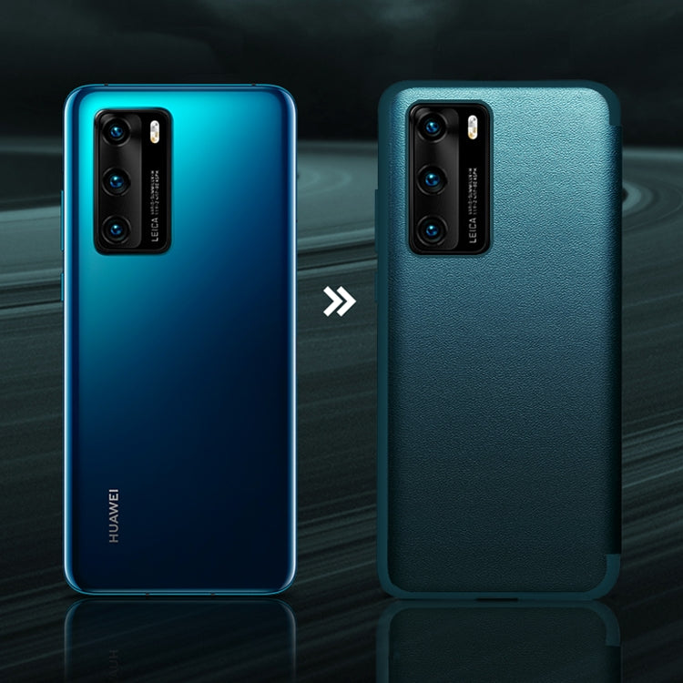 For Huawei P40 Magnetic Side Window View Shockproof Horizontal Flip Leather Smart Case