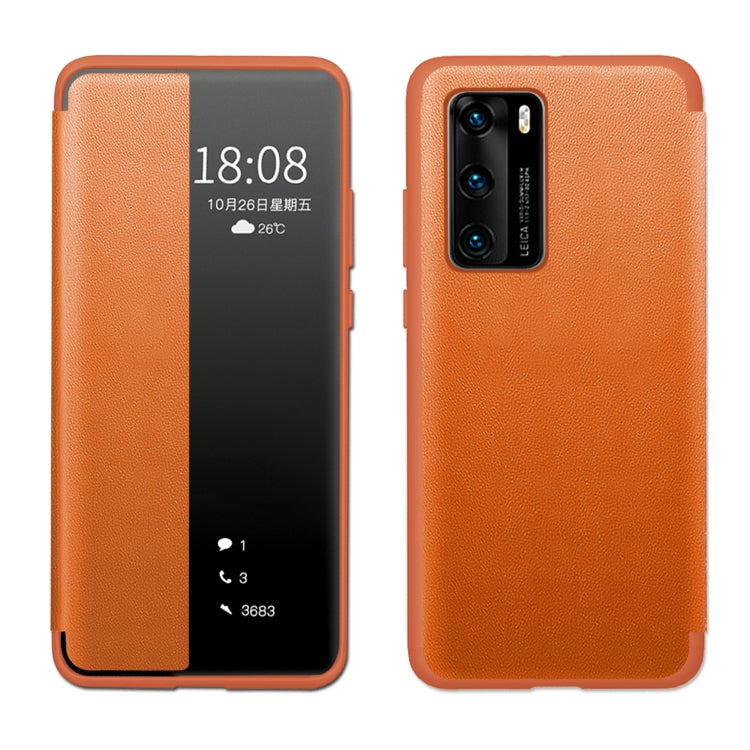For Huawei P40 Magnetic Side Window View Shockproof Horizontal Flip Leather Smart Case