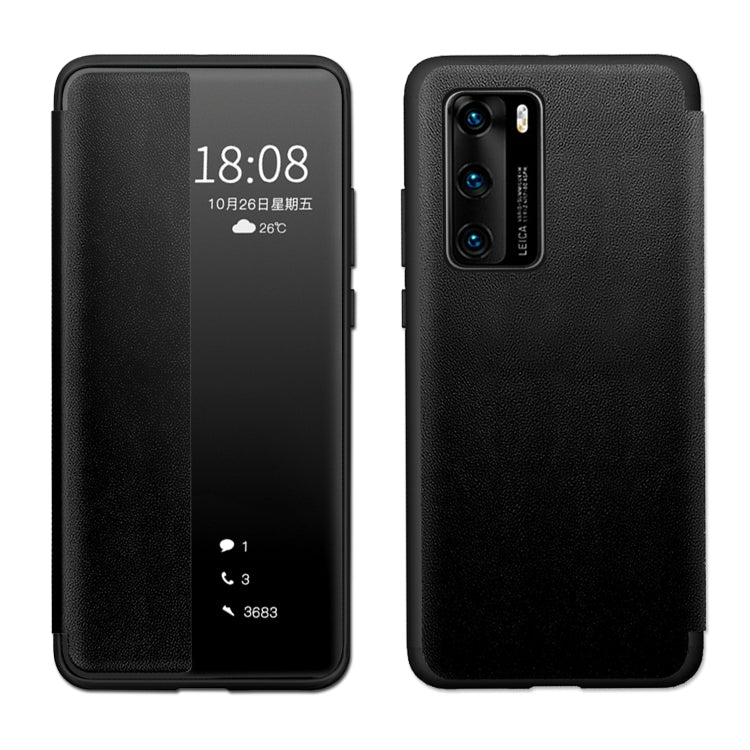 For Huawei P40 Magnetic Side Window View Shockproof Horizontal Flip Leather Smart Case