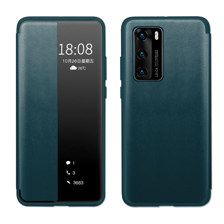 For Huawei P40 Magnetic Side Window View Shockproof Horizontal Flip Leather Smart Case