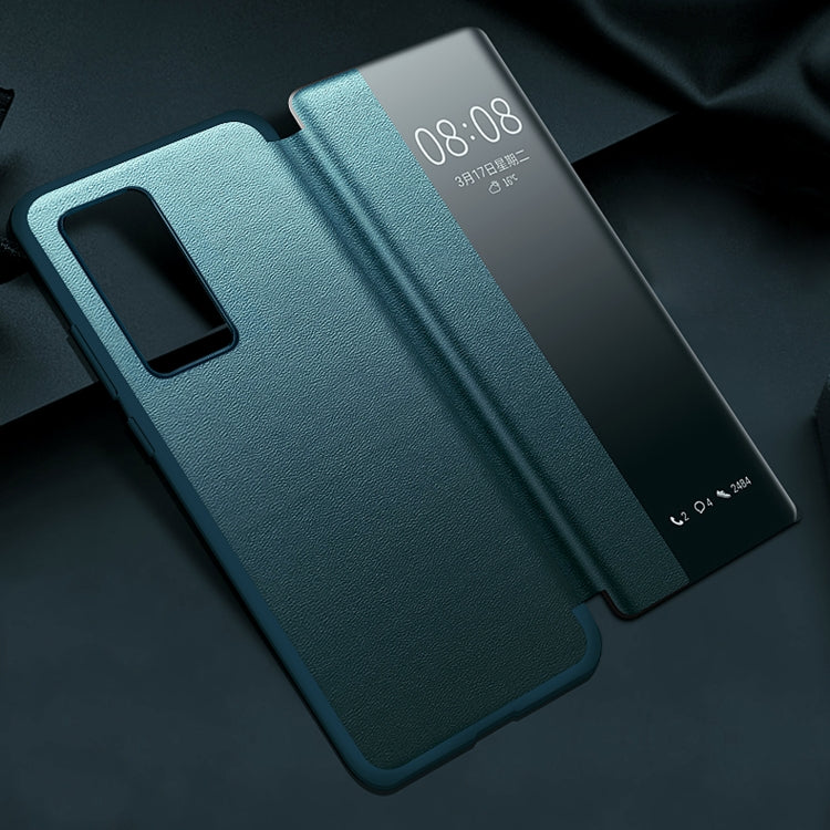 For Huawei P40 Magnetic Side Window View Shockproof Horizontal Flip Leather Smart Case