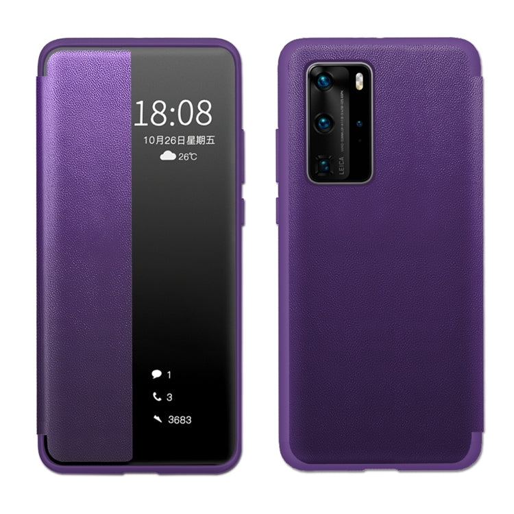 For Huawei P40 Pro Magnetic Side Window View Shockproof Horizontal Flip Leather Smart Case