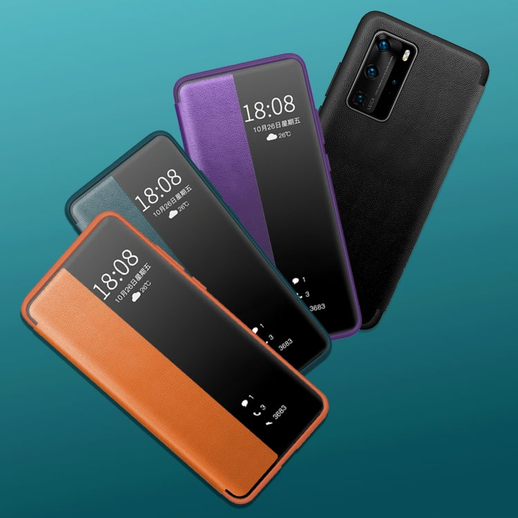 For Huawei P40 Pro Magnetic Side Window View Shockproof Horizontal Flip Leather Smart Case