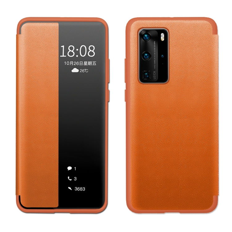 For Huawei P40 Pro Magnetic Side Window View Shockproof Horizontal Flip Leather Smart Case