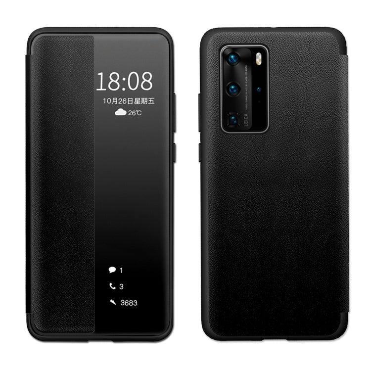 For Huawei P40 Pro Magnetic Side Window View Shockproof Horizontal Flip Leather Smart Case