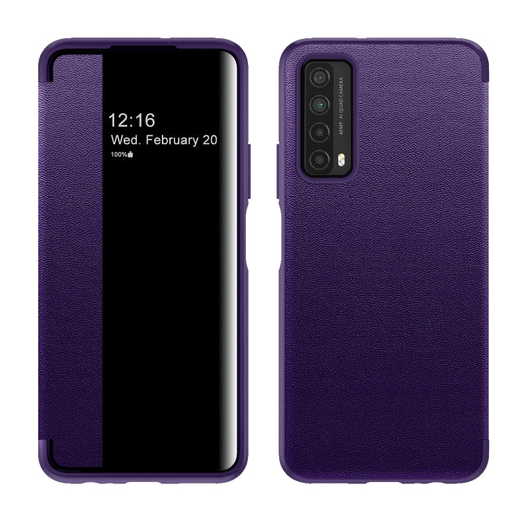 For Huawei P Smart 2021 Magnetic Side Window View Shockproof Horizontal Flip Leather Smart Case