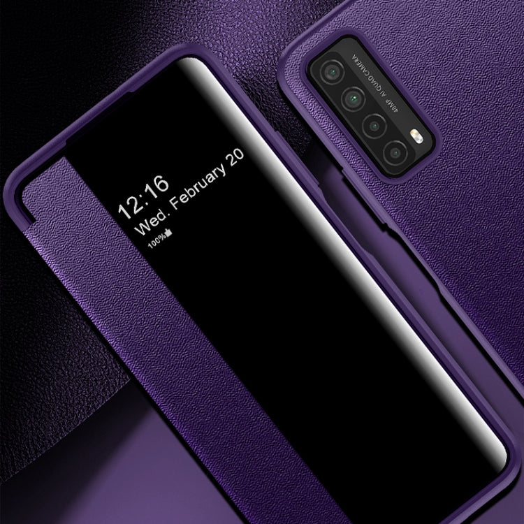 For Huawei P Smart 2021 Magnetic Side Window View Shockproof Horizontal Flip Leather Smart Case