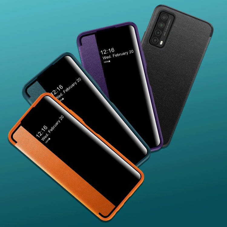 For Huawei P Smart 2021 Magnetic Side Window View Shockproof Horizontal Flip Leather Smart Case