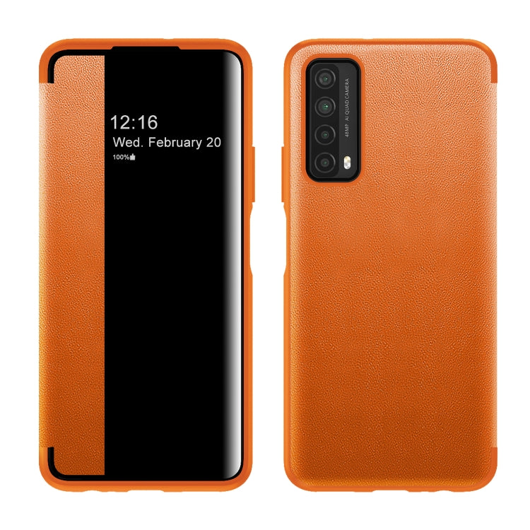 For Huawei P Smart 2021 Magnetic Side Window View Shockproof Horizontal Flip Leather Smart Case