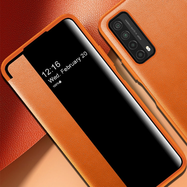 For Huawei P Smart 2021 Magnetic Side Window View Shockproof Horizontal Flip Leather Smart Case