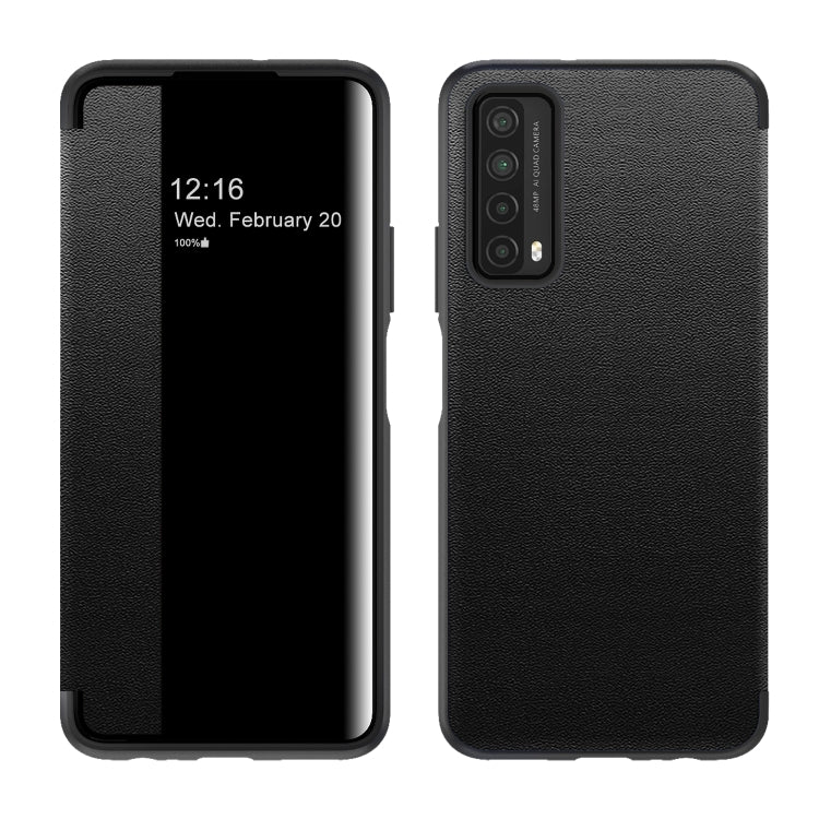 For Huawei P Smart 2021 Magnetic Side Window View Shockproof Horizontal Flip Leather Smart Case