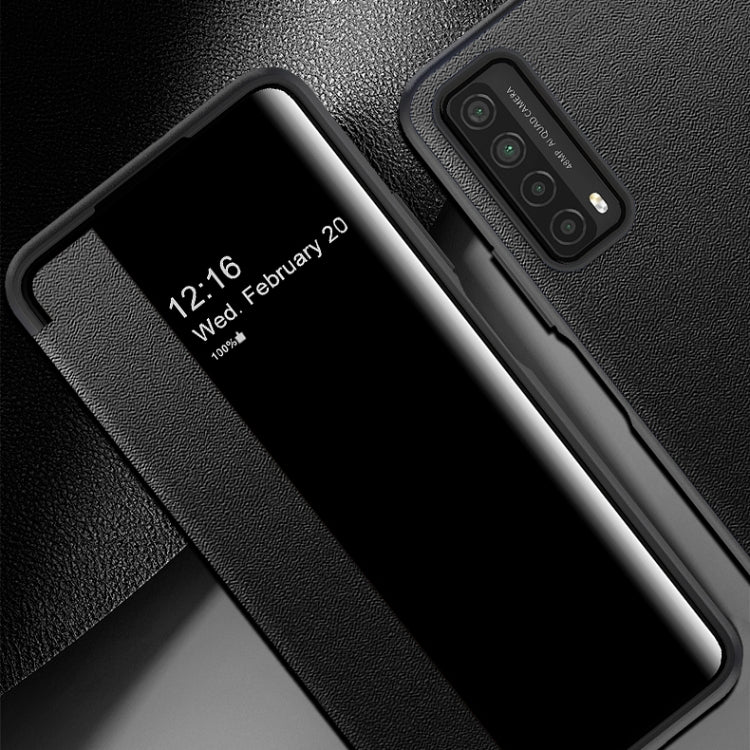 For Huawei P Smart 2021 Magnetic Side Window View Shockproof Horizontal Flip Leather Smart Case