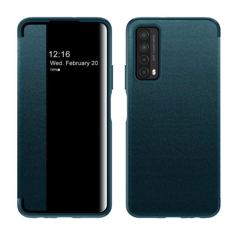 For Huawei P Smart 2021 Magnetic Side Window View Shockproof Horizontal Flip Leather Smart Case