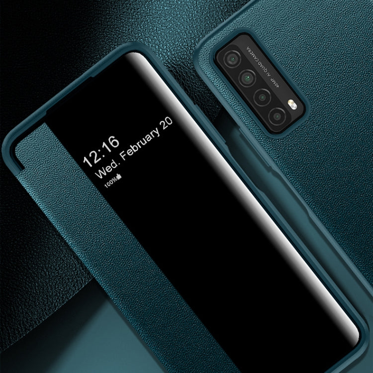 For Huawei P Smart 2021 Magnetic Side Window View Shockproof Horizontal Flip Leather Smart Case