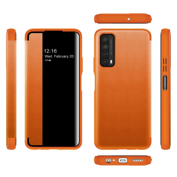 For Huawei P Smart 2021 Magnetic Side Window View Shockproof Horizontal Flip Leather Smart Case