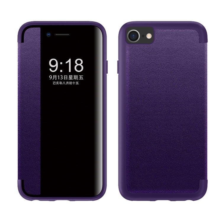 For iPhone SE 2022 / SE 2020 / 8 / 7 Magnetic Side Window View Shockproof Horizontal Flip Leather Case