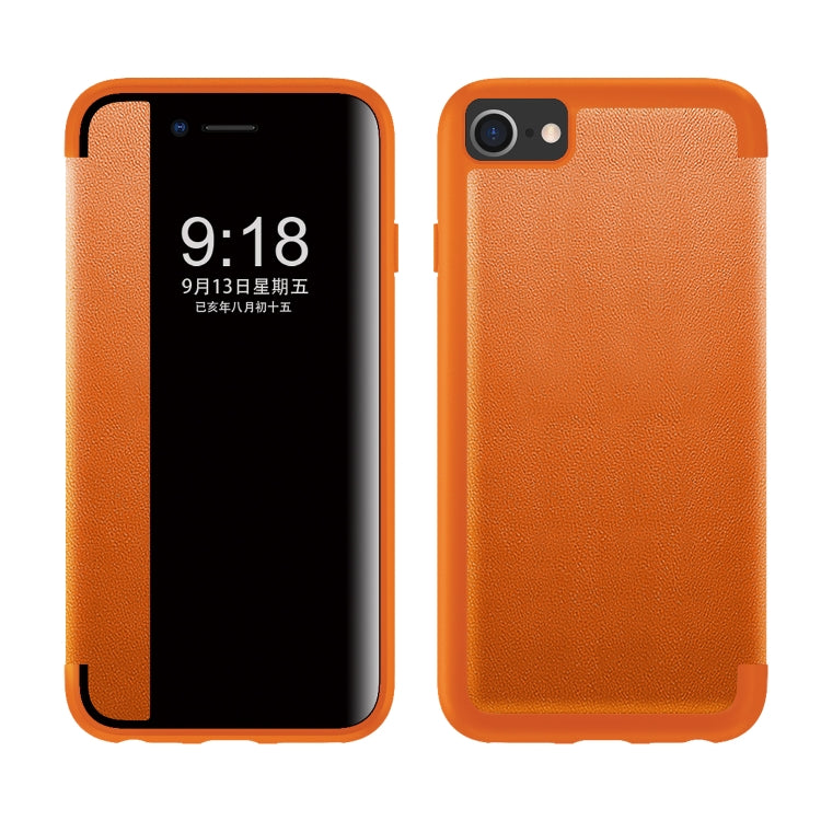 For iPhone SE 2022 / SE 2020 / 8 / 7 Magnetic Side Window View Shockproof Horizontal Flip Leather Case