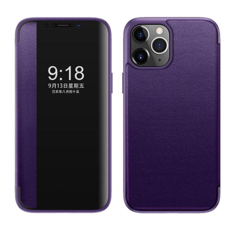 For iPhone 11 Pro Max Magnetic Side Window View Shockproof Horizontal Flip Leather Case