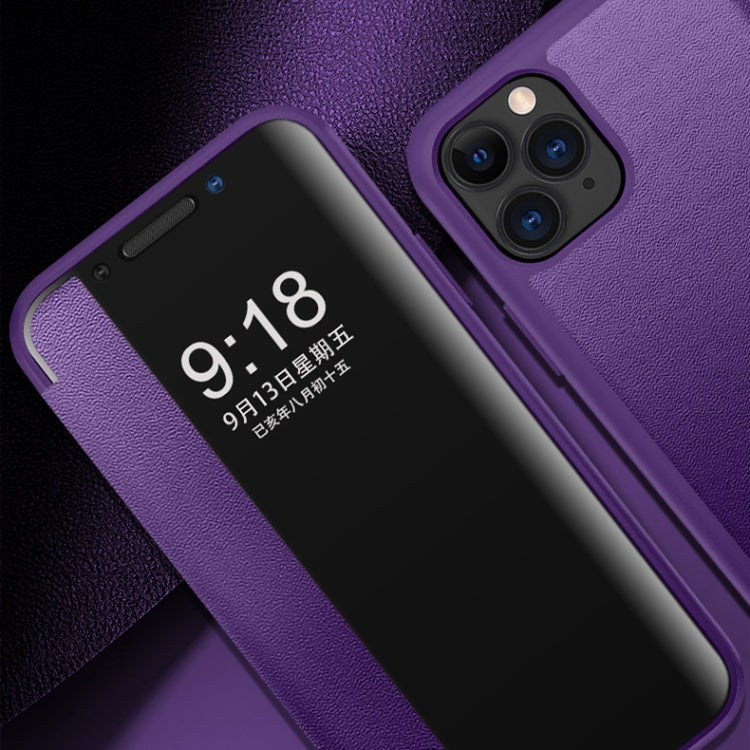 For iPhone 11 Pro Max Magnetic Side Window View Shockproof Horizontal Flip Leather Case