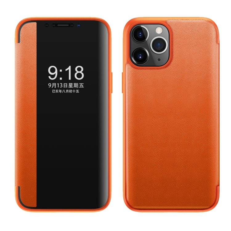 For iPhone 11 Pro Max Magnetic Side Window View Shockproof Horizontal Flip Leather Case