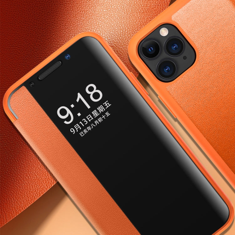 For iPhone 11 Pro Max Magnetic Side Window View Shockproof Horizontal Flip Leather Case