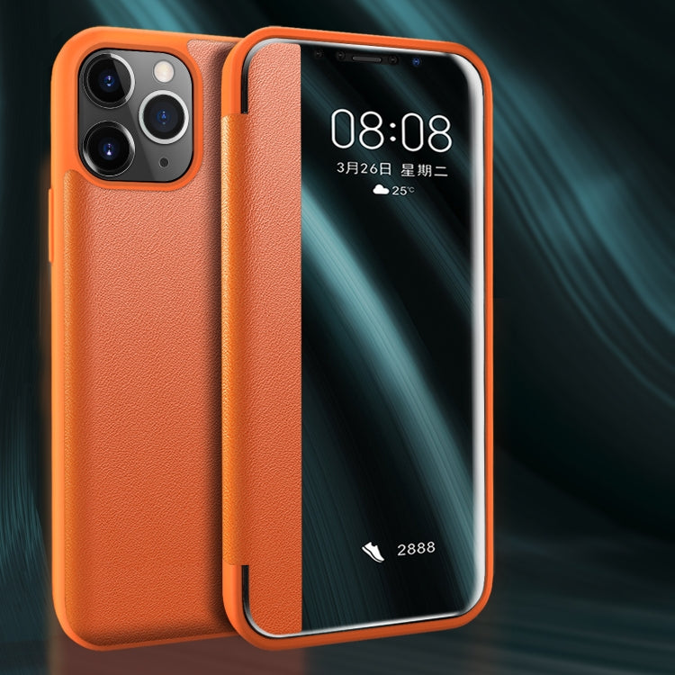 For iPhone 11 Pro Max Magnetic Side Window View Shockproof Horizontal Flip Leather Case