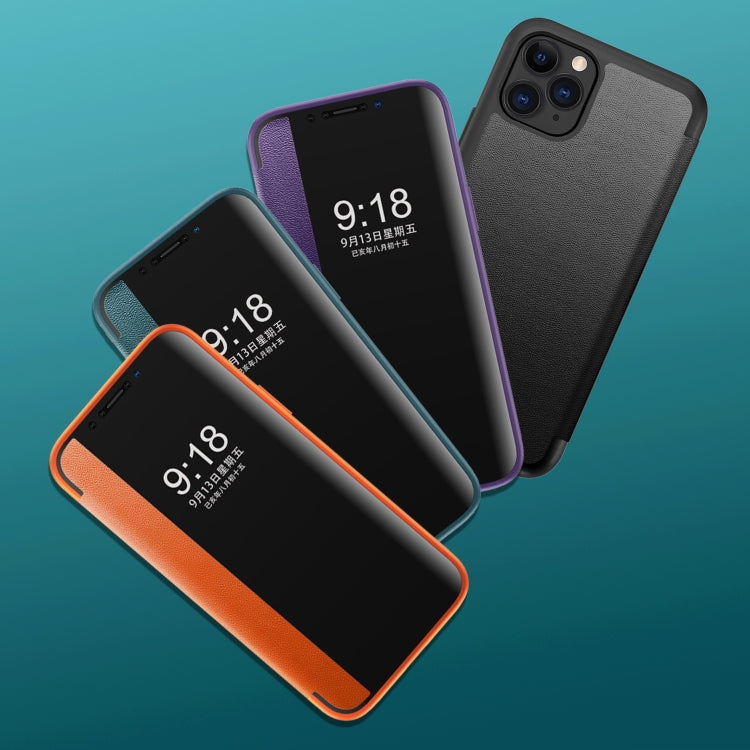 For iPhone 11 Pro Max Magnetic Side Window View Shockproof Horizontal Flip Leather Case
