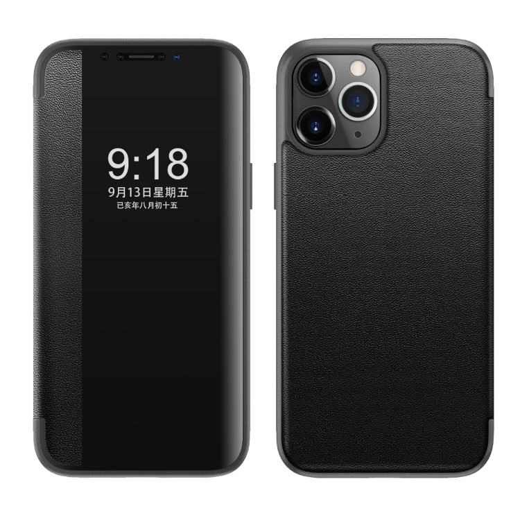 For iPhone 11 Pro Max Magnetic Side Window View Shockproof Horizontal Flip Leather Case