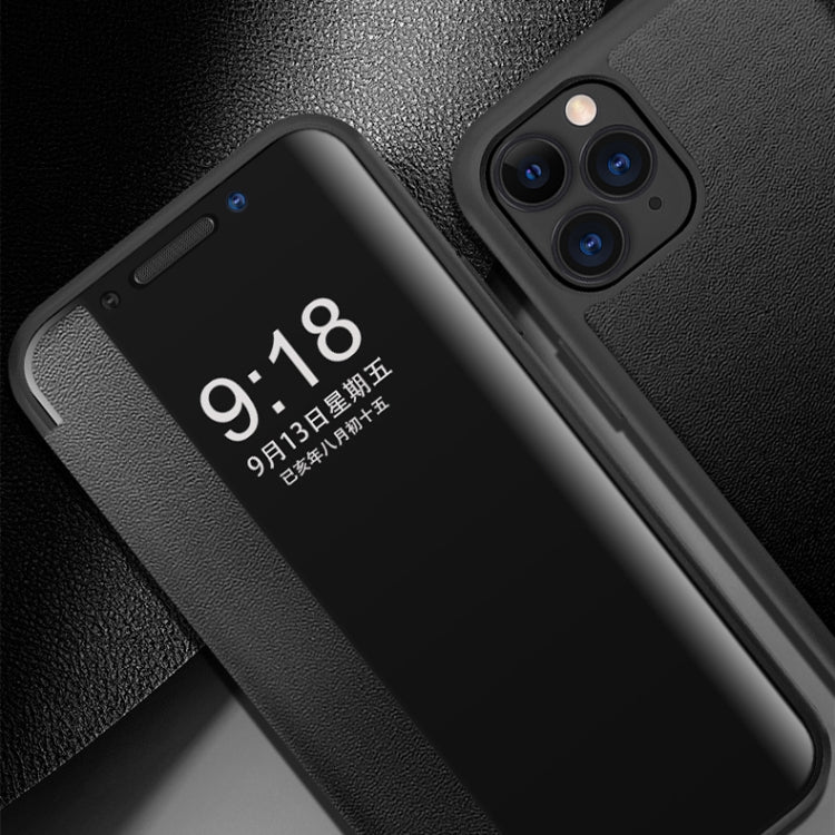 For iPhone 11 Pro Max Magnetic Side Window View Shockproof Horizontal Flip Leather Case