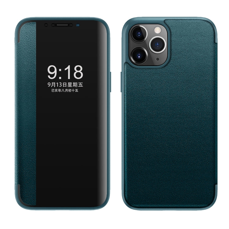 For iPhone 11 Pro Max Magnetic Side Window View Shockproof Horizontal Flip Leather Case