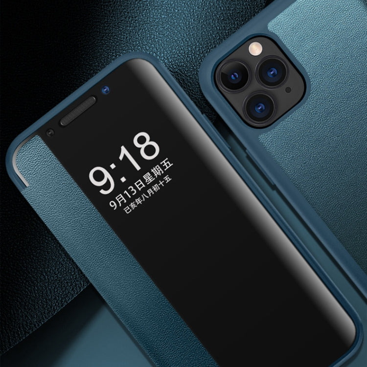 For iPhone 11 Pro Max Magnetic Side Window View Shockproof Horizontal Flip Leather Case