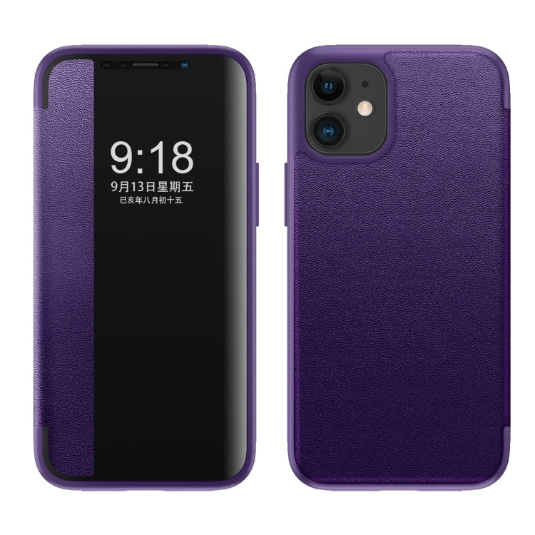 For iPhone 12 mini Magnetic Side Window View Shockproof Horizontal Flip Leather Case
