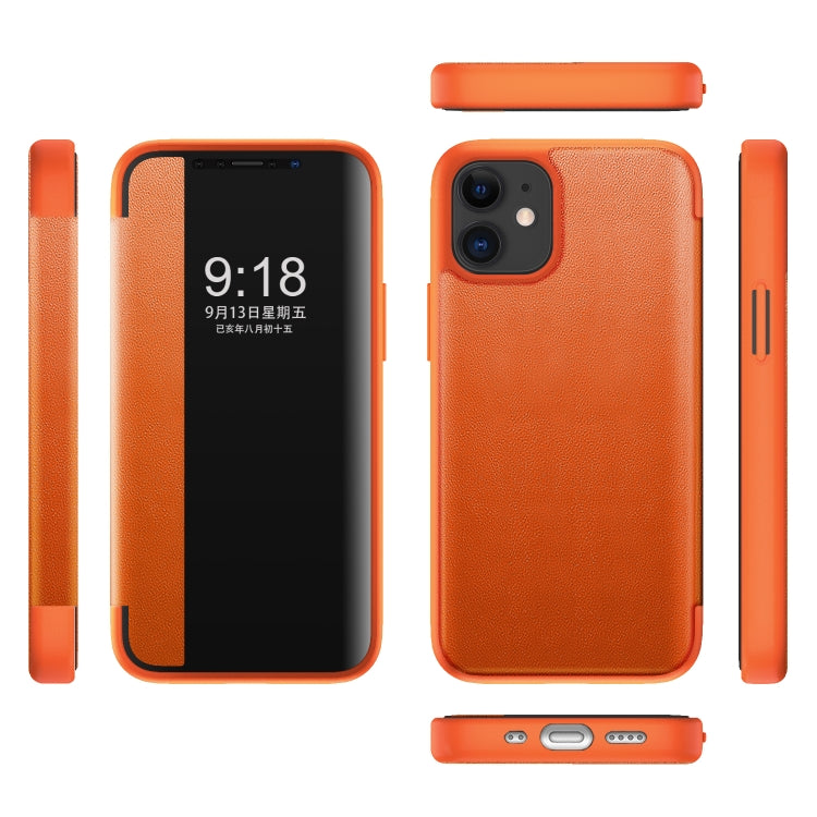 For iPhone 12 mini Magnetic Side Window View Shockproof Horizontal Flip Leather Case