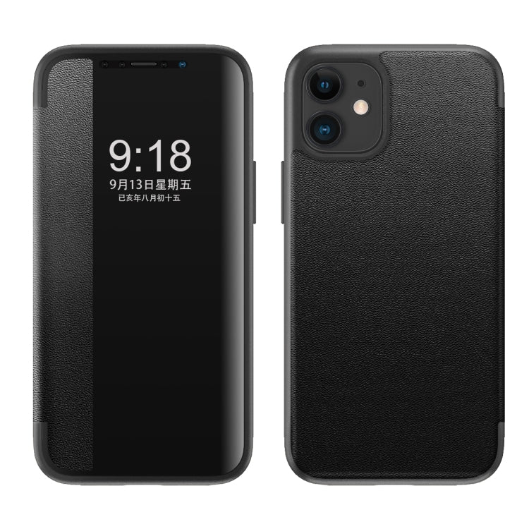 For iPhone 12 mini Magnetic Side Window View Shockproof Horizontal Flip Leather Case