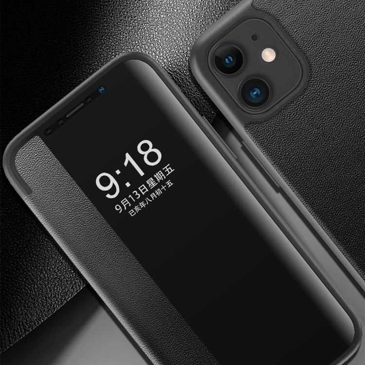 For iPhone 12 mini Magnetic Side Window View Shockproof Horizontal Flip Leather Case