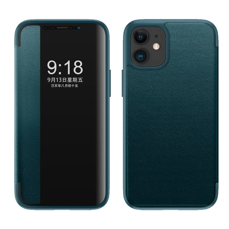 For iPhone 12 mini Magnetic Side Window View Shockproof Horizontal Flip Leather Case