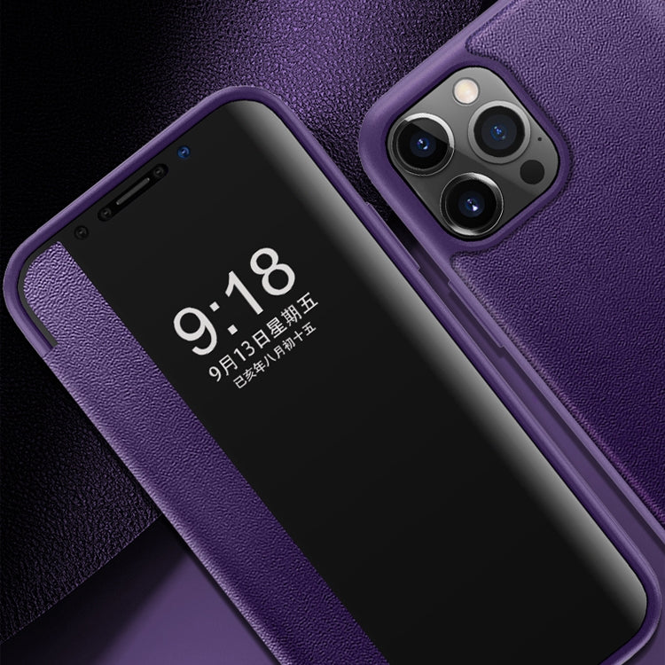 For iPhone 12 / 12 Pro Magnetic Side Window View Shockproof Horizontal Flip Leather Case
