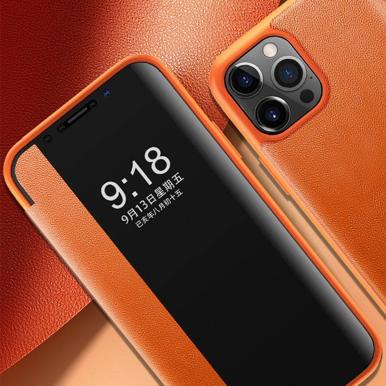 For iPhone 12 / 12 Pro Magnetic Side Window View Shockproof Horizontal Flip Leather Case